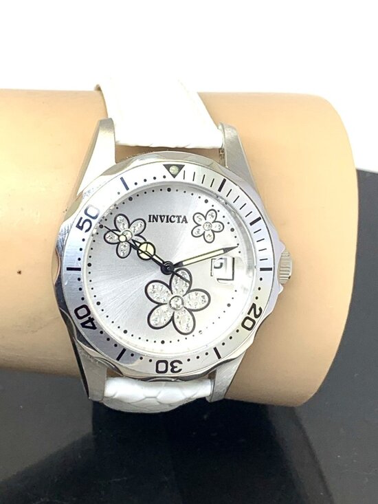 Invicta Women\'s Watch 12512 Angel Quartz Floral Dial White Leather Band 38mm main image 5